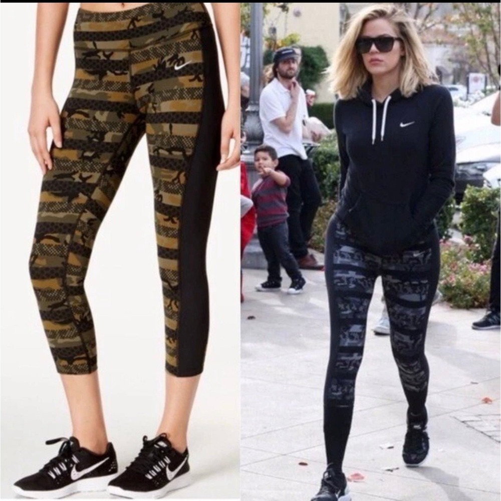 Nike Epic Lux Militia Green/Black Women's S running Crop pant legging camoflage - Picture 4 of 12